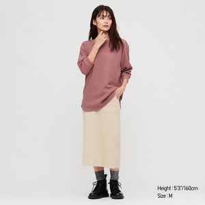 L Uniqlo Women Waffle Crew Neck 3/4 Sleeve Sweater
